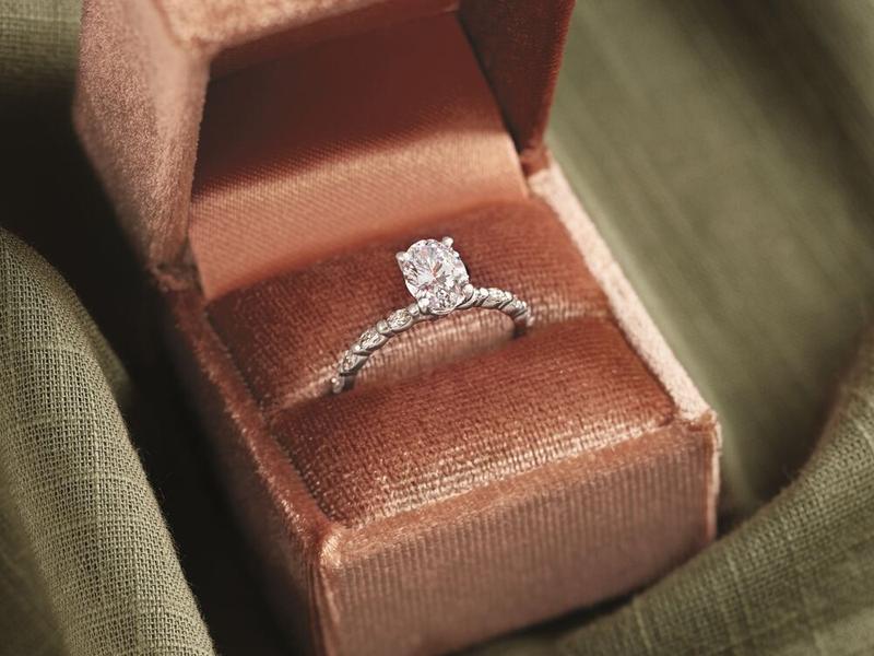 Oval diamond engagement ring on a pavé band — custom engagement rings Las Vegas