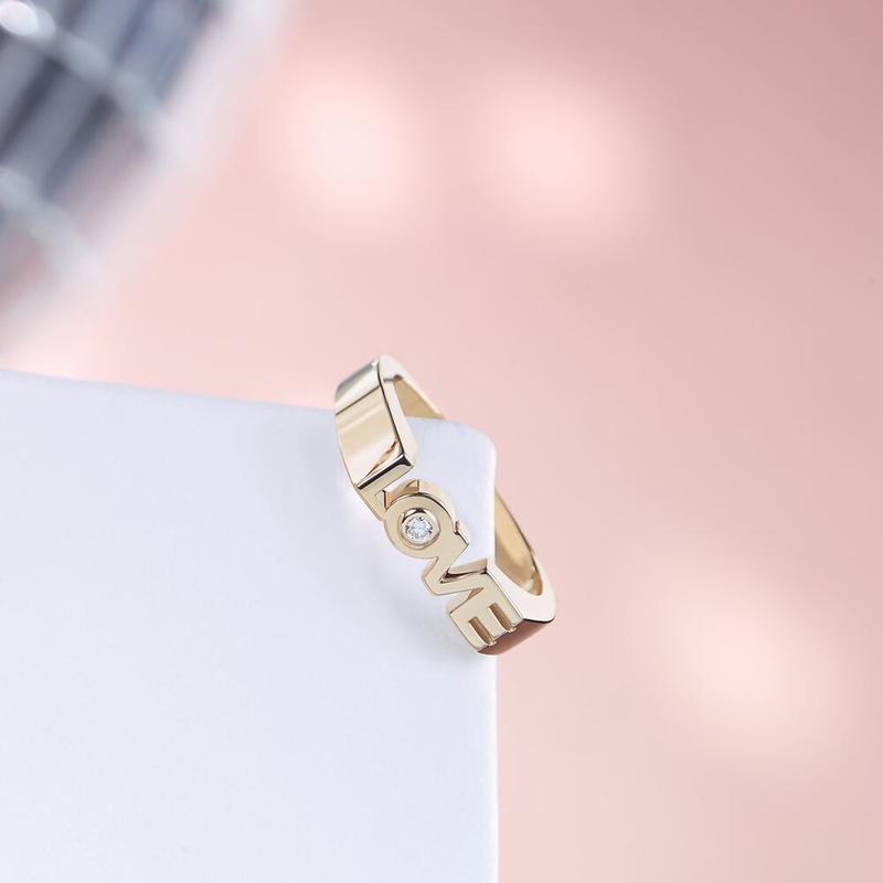 LOVE diamond ring in yellow gold — custom fashion jewelry