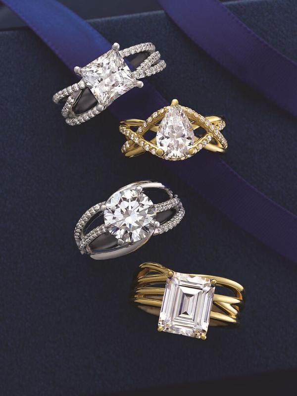 Crossover and split-shank diamond engagement rings