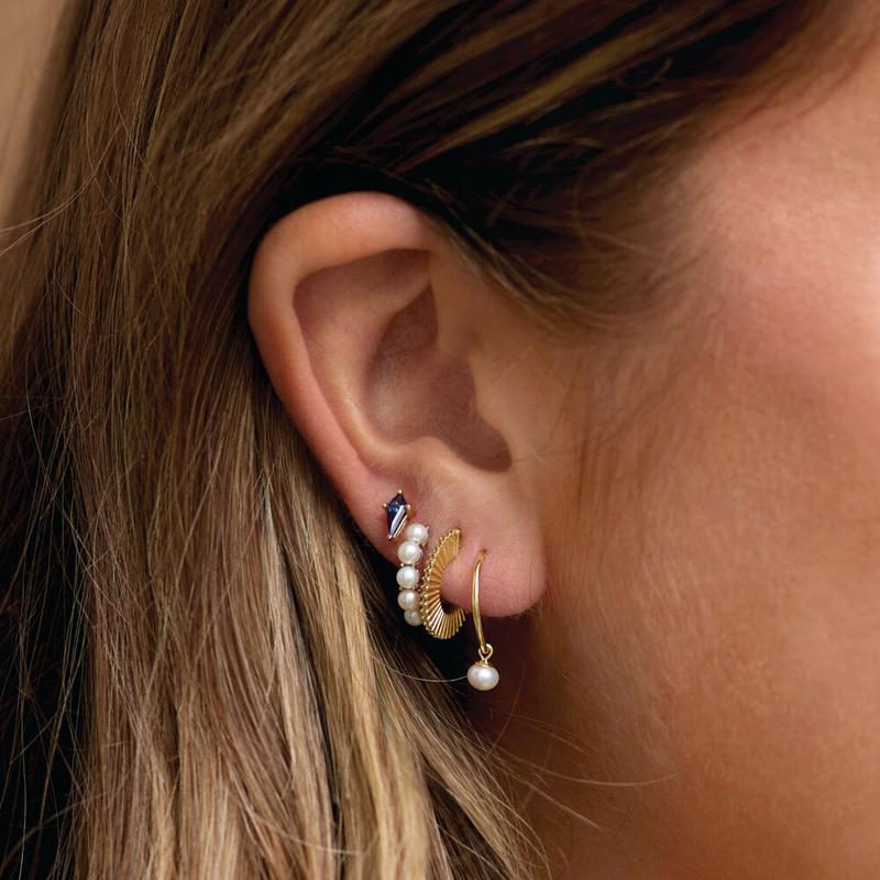 Sapphire climber earrings and pearl hoop earrings