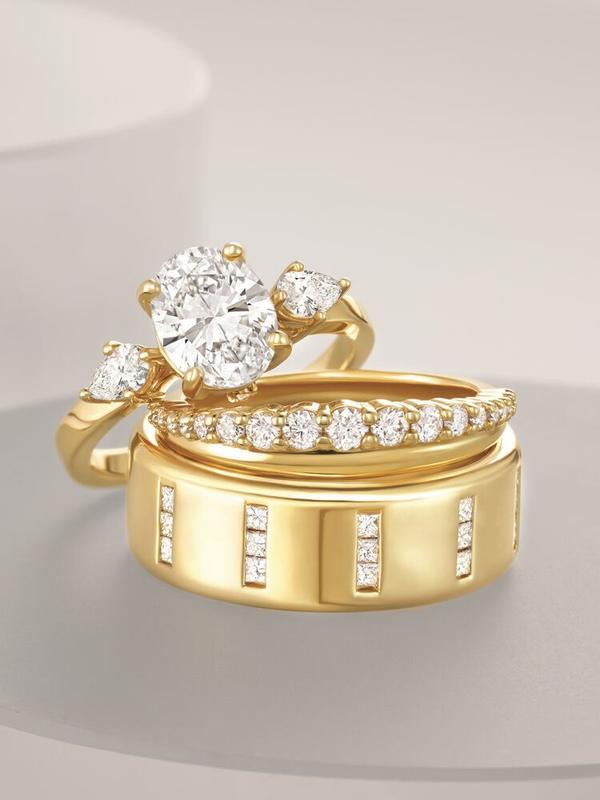 Oval three-stone diamond ring with eternity bands — bridal set Las Vegas