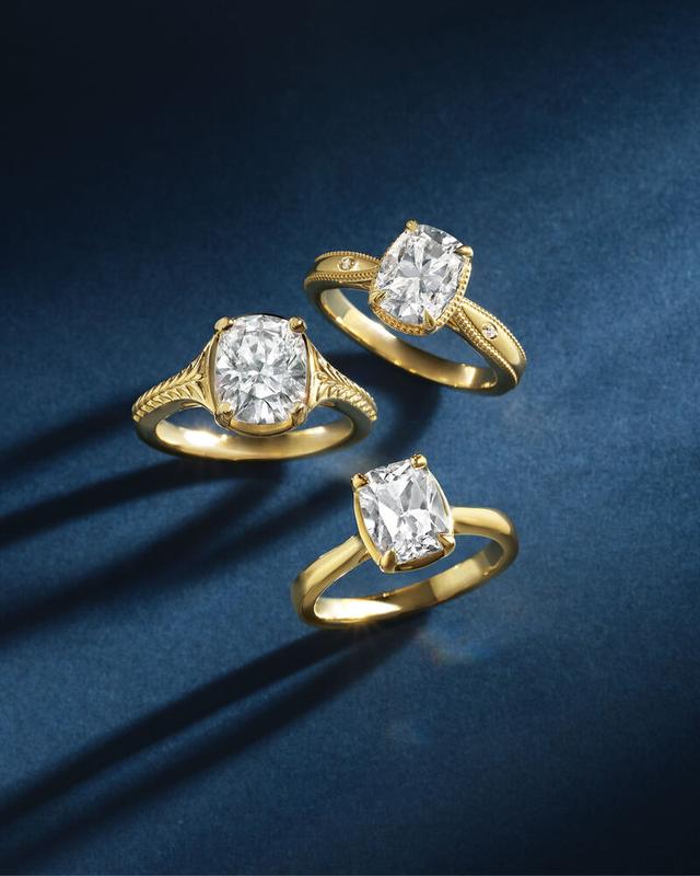 Hand-engraved heirloom-style oval diamond rings