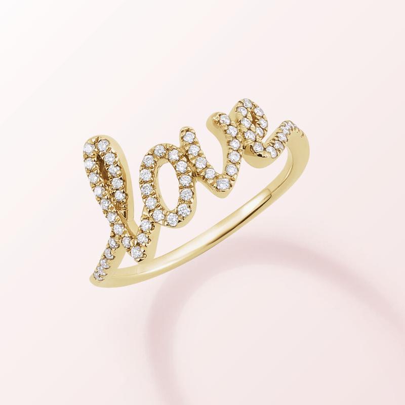 Scripted love diamond pavé ring in gold