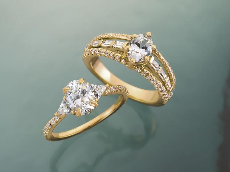 Baguette-accented gold engagement ring settings