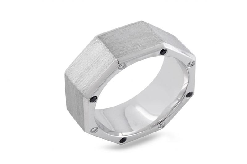 Men's octagonal wedding band with black diamonds — style 81893E