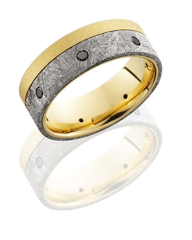 Men's meteorite inlay wedding band in yellow gold — custom Las Vegas
