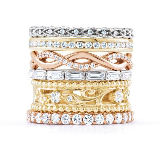 Five-band diamond stacking ring set in mixed golds