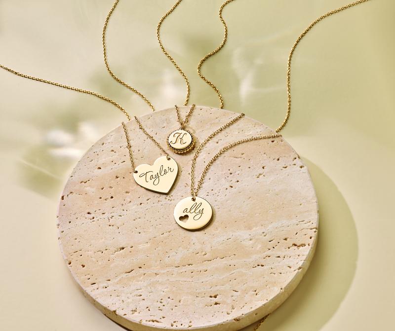 Personalized engraved gold disc pendant necklaces