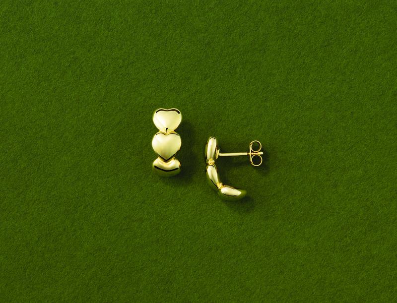 Gold heart and dot stud earrings