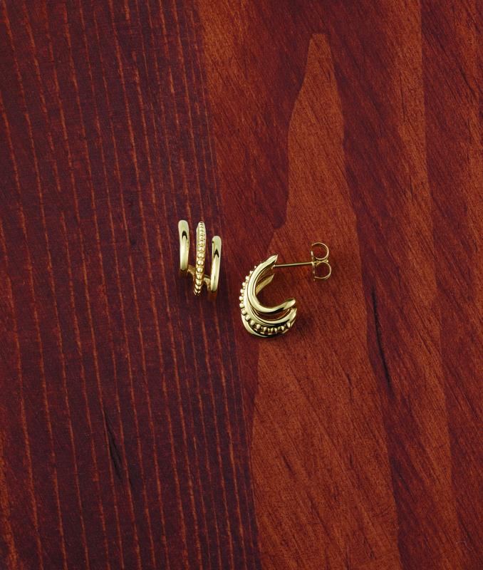Stacked gold and pavé huggie earrings