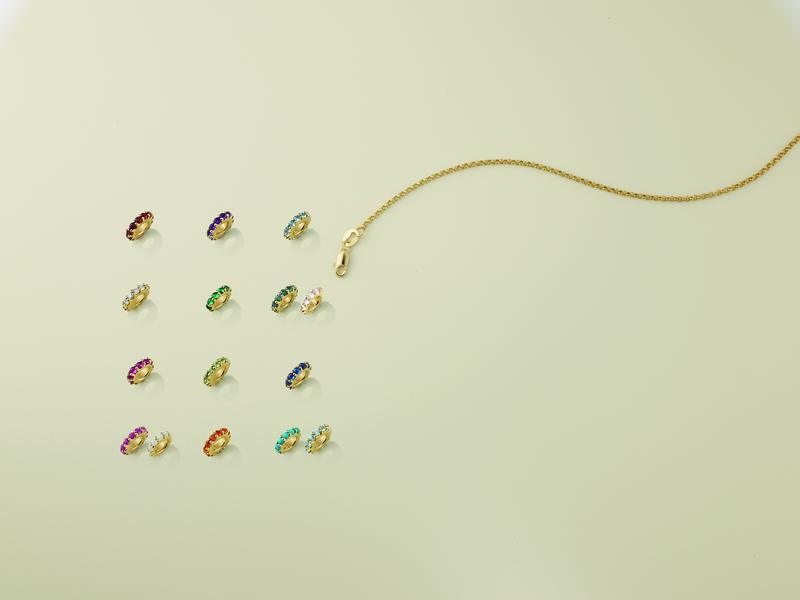 Gemstone stud earrings with gold chain