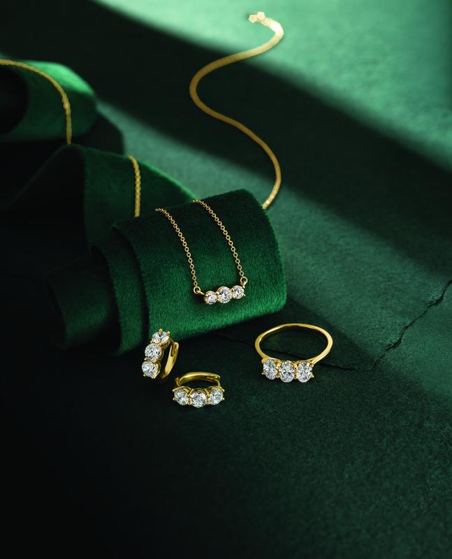 Diamond cluster necklace, earrings and ring