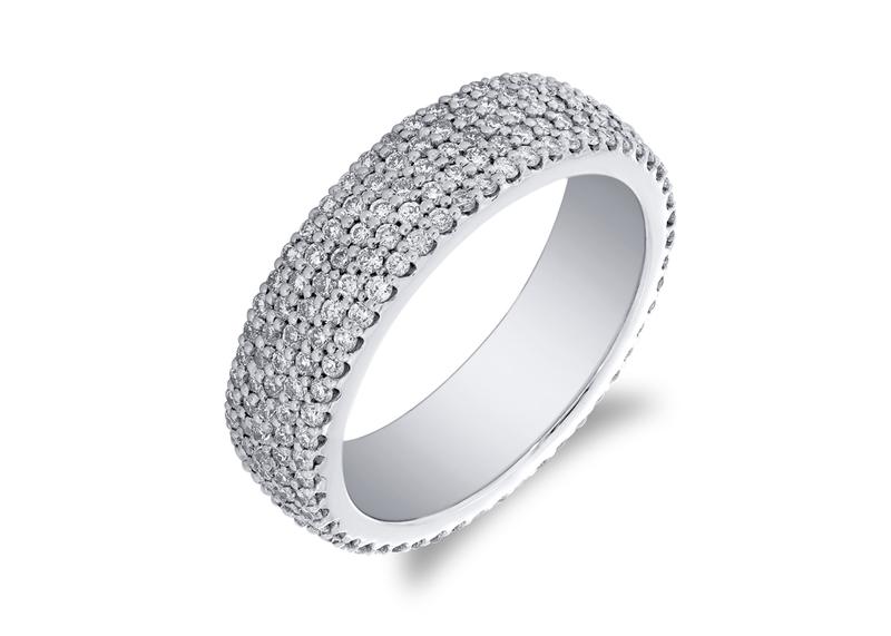 Custom wide multi-row pavé diamond band in white gold