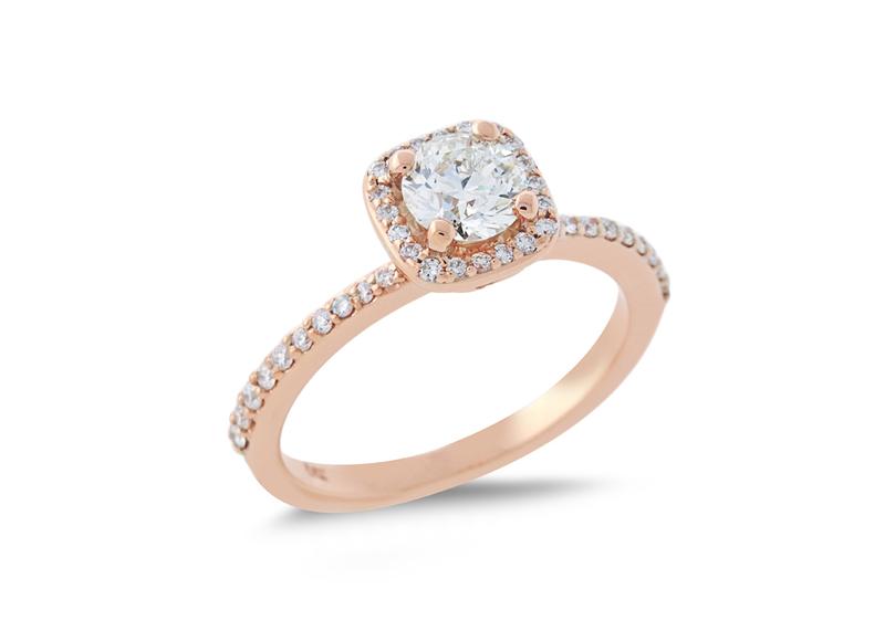 Custom rose gold round diamond halo engagement ring