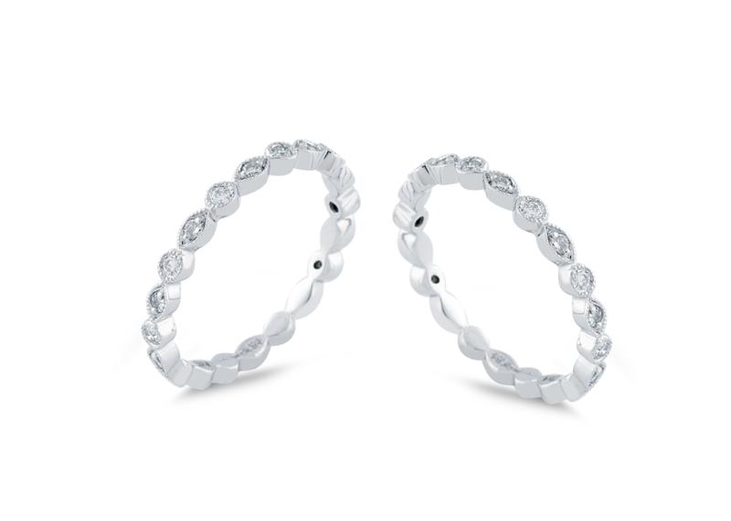 Custom milgrain diamond stacking bands in white gold