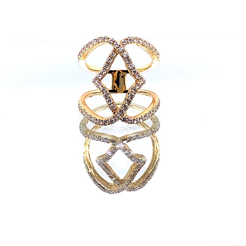 Custom gold openwork diamond statement rings